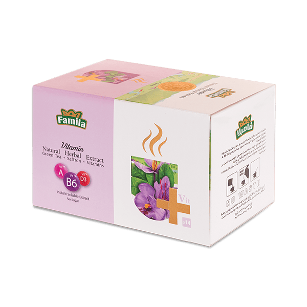 عصاره طبیعی گیاهی ویتامینه چای سبز و زعفران 14 عددی فامیلا