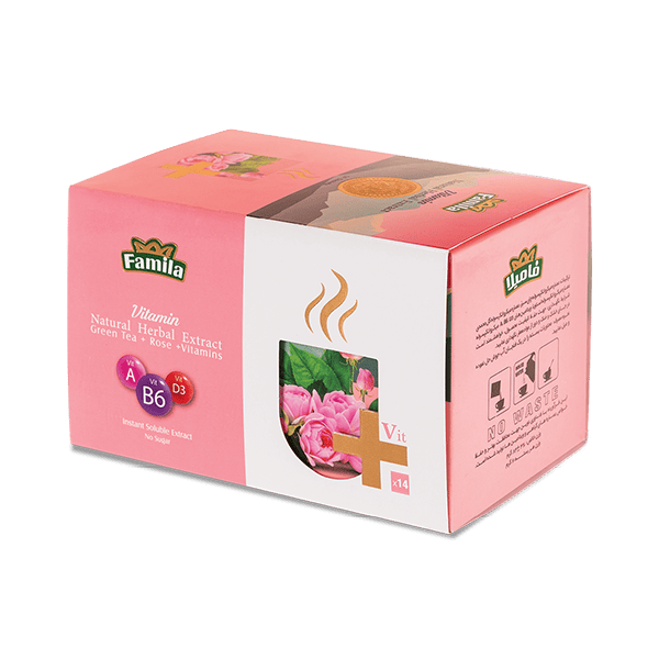 عصاره طبیعی گیاهی ویتامینه چای سبز و گل محمدی 14 عددی فامیلا