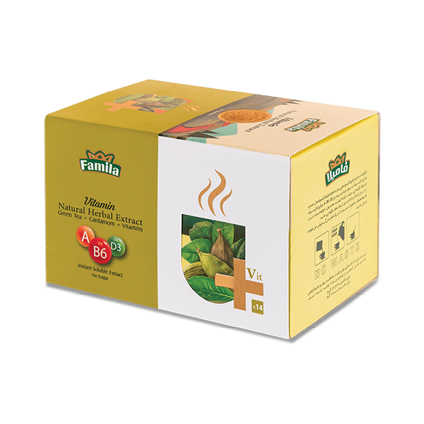 عصاره طبیعی گیاهی ویتامینه چای سبز و هل 14 عددی فامیلا