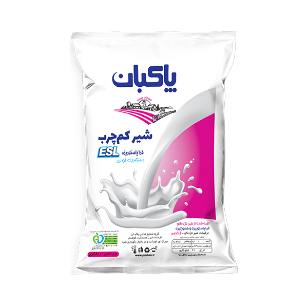 شير ESL كم چرب كيسه‌ای 800 سی سی پاكبان